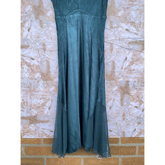 Komarov teal satin mesh dress size small - Picture 4 of 12